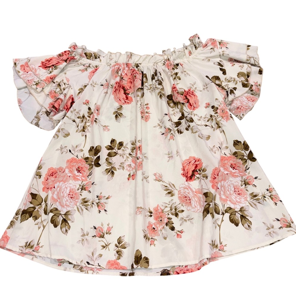 Off Shoulder Floral Ruffle Blouse Boho Women 0XL White Shein Curve